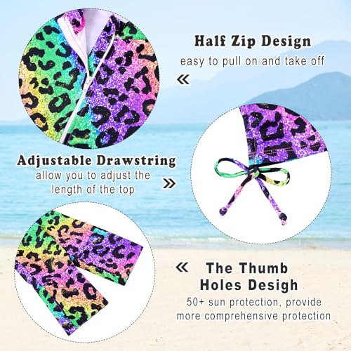 Image of Vogseek 3-12T Girls Swimsuit Long Sleeve Rashguard Bathing Suits Swim Set | Quick Dry, UPF 50+ Sun Protection, Swimming Skirt, Boyshorts, Zipper Two Piece Long Sleeve Swimsuits, Adjustable Drawstring