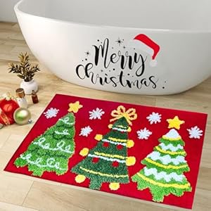 Baccessor Christmas Tree Bath Rugs Mat Colorful Pine Tree Plush Non Slip Water Absorbent Washable Red Green Bathroom Rugs Mats for Christmas Bathroom Bedroom Holiday Decor 20 x 32 Inch