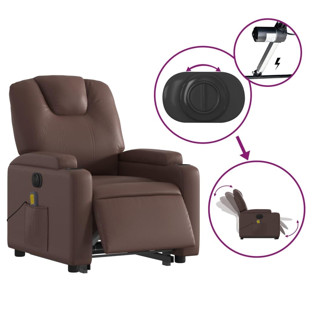 Poltrona Alzapersona Elettrica Reclinabile Marrone Similpelle,Poltrone Reclinabili per Soggiorno,Poltrona Alzapersona,Poltrona Relax-3204453
