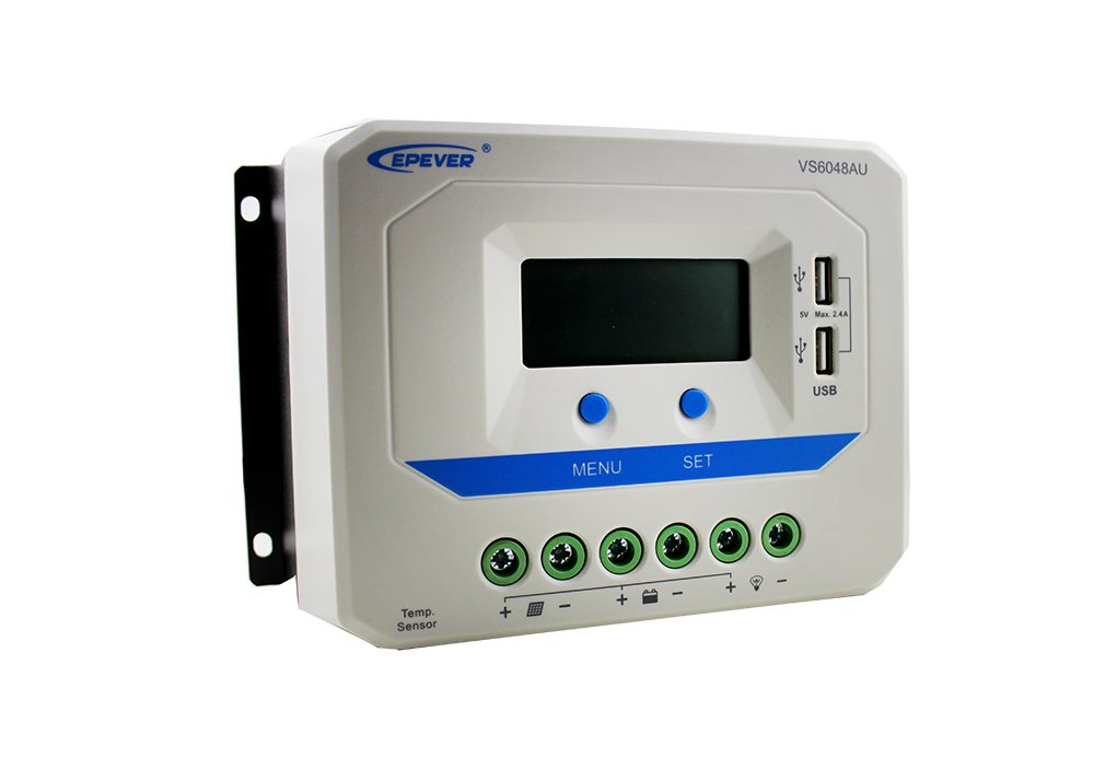 Regolatore di carica solare EPEVER PWM ViewStar serie VS-AU Regolatore di carica 10-60A, 12V/24/36/48VDC con display LCD e 2 porte USB, messa a terra positiva comune