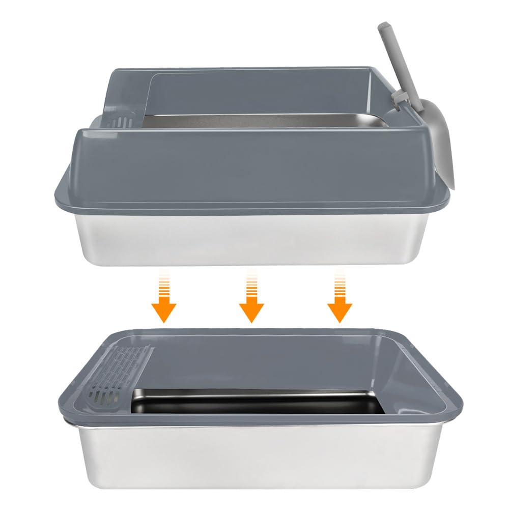 Homewell Lettiera Per Gatti In Acciaio Inox - Vaschetta Aperta Con Paletta, 50x35x24 Cm - Foto 2