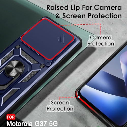 Image of TheGiftKart Tough Armor Bumper Back Cover Case for Motorola Moto G37 5G | Kickstand & Ring Holder | 360 Degree Protection Back Cover Case for Motorola G37 5G (PC & TPU, Sliding Camera Cover, Blue)
