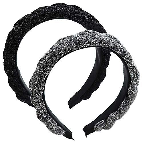 2Pcs Bling Shiny Wide Elegant Headbands Knotted Head wrap for Women, Twist Headband Knot Turban Hair Bands Hair Hoops Hair Accessories for Girls