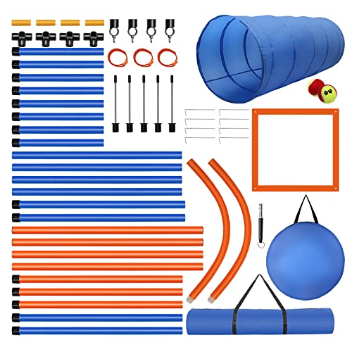 JMMPOO Dog Agility Training Equipment, 60-piece Dog Obstacle Course Training Starter Kit Pet Outdoor Game with Tunnel, Agility Hurdle, Weave Poles, Jump Ring, Pause Box, Toy Balls and Storage Bag by JMMPOO - Image 8