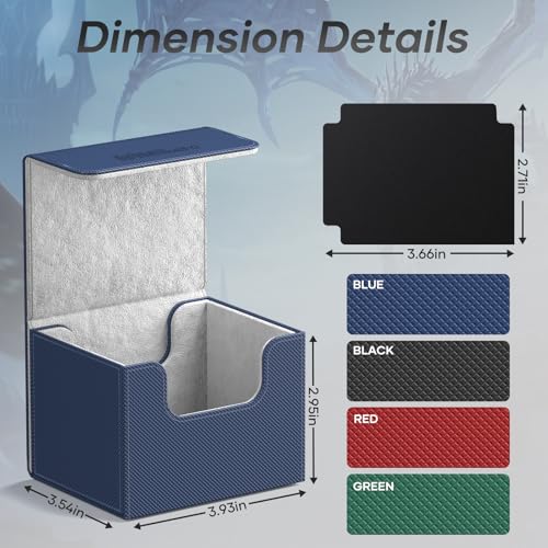 Image of Mlikero Card Deck Box, Commander Deck Box Holds 100+ Double-Sleeved Cards with 2 Dividers, Leather Magnetic Closure Card Box Fit for MTG, TCG (Blue)
