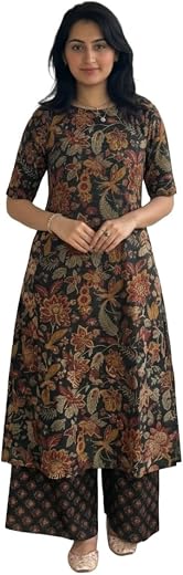 ANNI Designer Women's Rayon Viscose Straight Printed Kurta with Palazzo | Elbow Length Sleeve Kurti Set | Close Neck with ...
