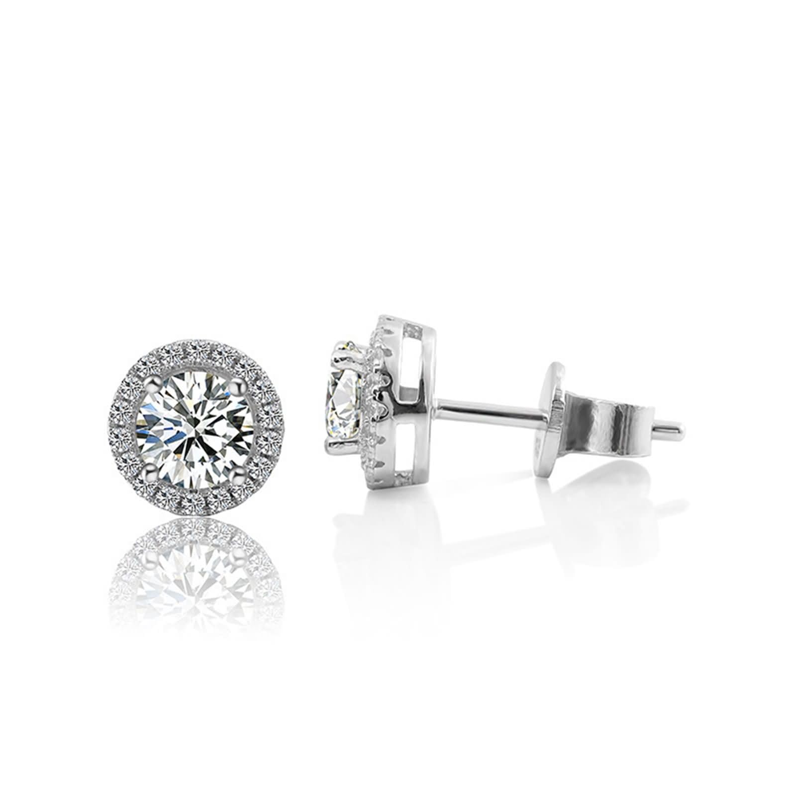 Damen 375/585 / 750 Weißgold Ohrringe, Rund mit Moissanit 0,5 Karat, Frauen Ohrschmuck Silber