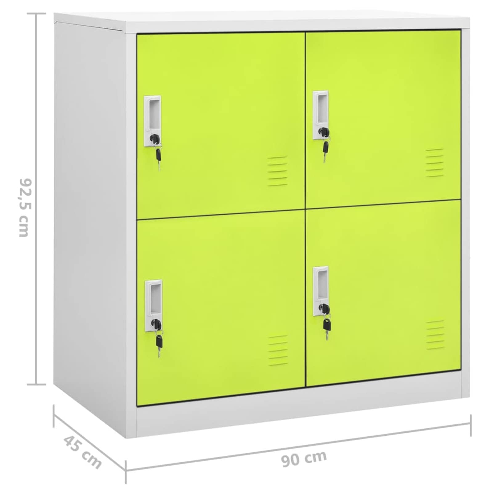 DJEKA Spind Mit 4 Fächern Schließfachschrank Stahlschrank Abschließbar Hellgrau und Grün Schließfächer Wertsachen 90x45x92,5 cm Stahl
