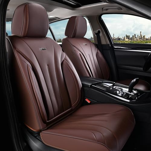 Image of Coverado Front Seat Covers for Cars, Universal Car Seat Covers, 2 PCS Waterproof Leather Seat Cover, Driver Seat Covers Front Car Seat Protector, Breathable Car Seat Cushions Fit for Most Cars, Coffee