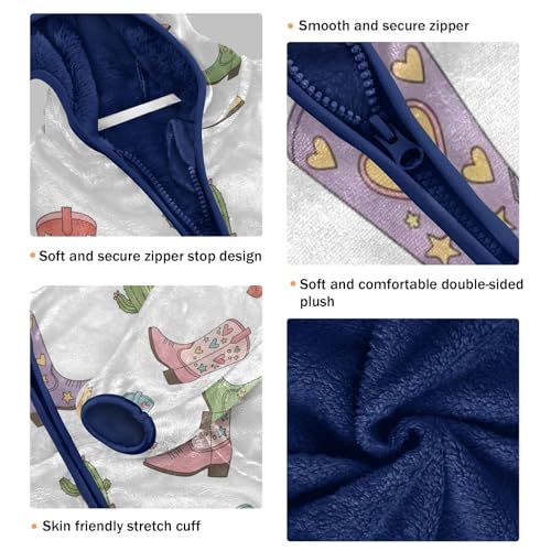 Cowboy Boots and Cacti Toddler Fleece Jacket Girl Boys Hooded Fleece Jacket Coat Warm Outwear Zip-up 3-10T3