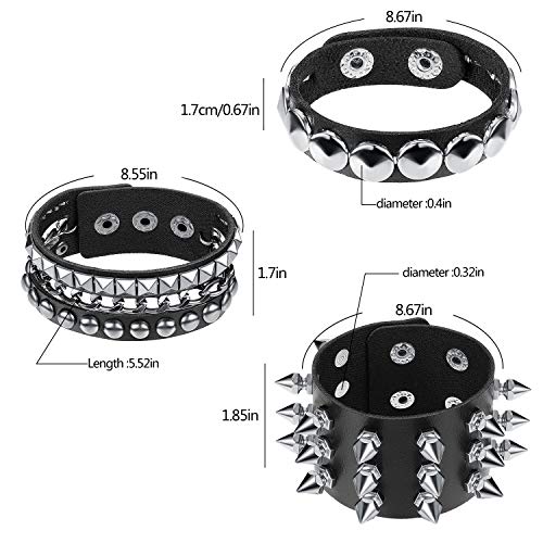 Hicarer 6 Pieces Punk Studded Rivets Bracelet Leather Cuff Christmas Gift For Men Women (Classic Style) #TOP1