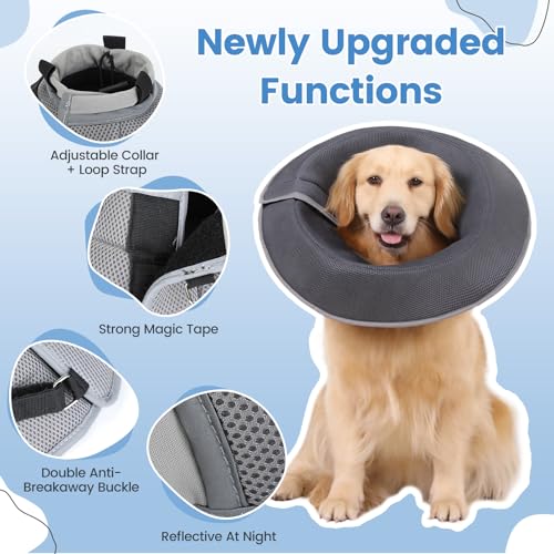 IDOGCHEW Halskrause Hund, Atmungsaktiv und Weich, Verstellbare Halskrausen für Hunde, Komfortabler Hundekragen für Leckschutz, Perfekt nach Operationen (Grau, L)