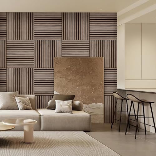 ARMURO Wood Slat Wall Panel - 4 PCS Walnut Wood Panels for Wall, Natural Wood Veneer Acoustic Slat Wood Wall Panels - Wood Slats for Wall Soundproof Wood Panels 23.6" W x 23.6" L by ARMURO - Used condition - Image 9