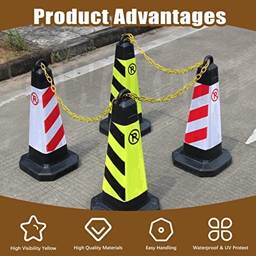 Wokape 32 Feet Yellow Plastic Safety Barrier Chain, Safety Security Chain With Pliers 8 S-Hooks 6 Carabiner D Rings 1 Chain Cutter 50 Cable Zip Ties, Parking Barrier And Delineator Post With Base #TOP3