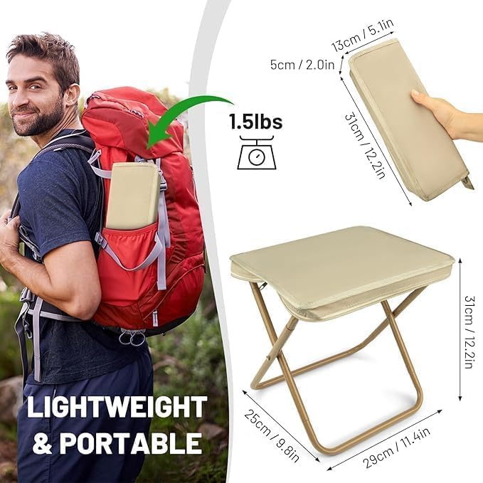 Image of Foldable Back packing Stool with Integrated Storage Bag | Multi-Purpose Travel Chair for Outdoor Events | Water proof Folding Seat for Fishing & Camping | Stable & Comfortable Portable Furniture (K2)
