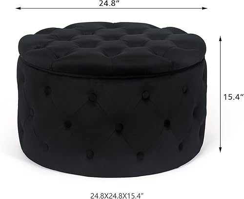 Miniatura 31 de Adeco Moderna silla otomana redonda de almacenamiento de 28 pulgadas, reposapiés otomano tapizado con botones con almacenamiento para sala de estar
