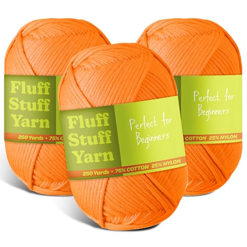 Image of Soft Yarn - Crochet & Knitting Yarn, Beginner Yarn with Easy-to-See Stitches, 3 Pack of 250 Yds Amigurumi Yarn, Cotton-Nylon Blend Tshirt Yarn, Worsted Weight Yarn 4, Pumpkin Yarn