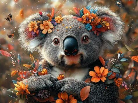 DIY Kit de Cuadrado Pintura de Diamantes, Flower Koala, 5D Mosaico Bordado Arte de Diamantes, Adecuado para Adultos y Niños, Decoración de Paredes de Dormitorio, Regalos Femeninos 30x40cm YY7N-305
