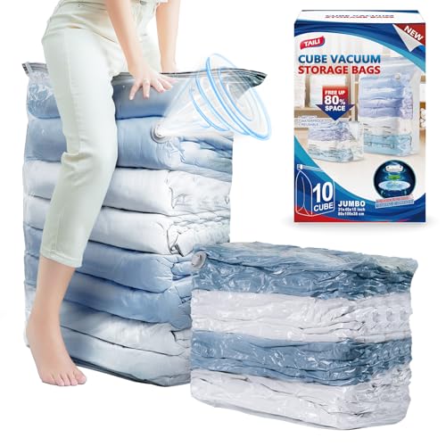 Image of TAILI 10 Pack Cube Vacuum Storage Bags, Jumbo Size(31x40x15 inch), Clear