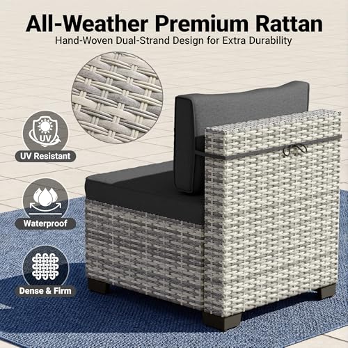 Image of 14-Piece Patio Furniture Set, Outdoor Sectional with Thick Cushions, Modular Patio Sofa, Dual-Strand Wicker Rattan, Rust-Resistant Frame, Backyard Furniture for Garden, Deck, Black