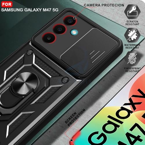Image of AESTMO Tough Armor Samsung Galaxy M47 5G Bumper Back Case Cover | Ring Holder & Sliding Camera Shield Cover | 360 Degree Protection Back Case Cover for Samsung Galaxy M47 5G (Black)