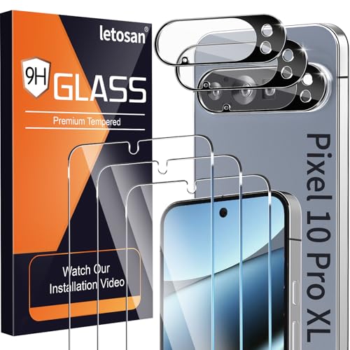 3 Pack Glass Screen Protector for Google Pixel 10 Pro XL [6.8 inch] with 3 Pack Camera Lens Protector, 9H Tempered Glass, Fingerprint Unlock, HD Ultra-thin Bubble-Free