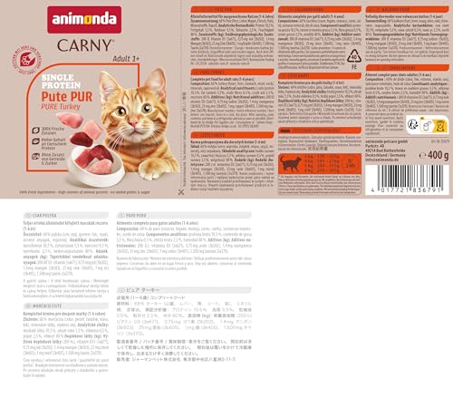 animonda Carny Katzen Nassfutter Single Protein Mix Pur (6 x 400g), Katzenfutter mit nur einer Proteinquelle, Futter für ausgewachsene Katzen