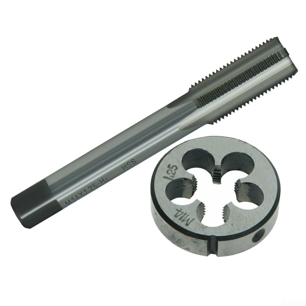 Zestaw gwintowników i narzynek, gwintownik i narzynka do gwintów okrągłych, gwint metryczny prawy M14 x 1,25 HSS, skok 14 mm x 1,25 mm do naprawy gwintów