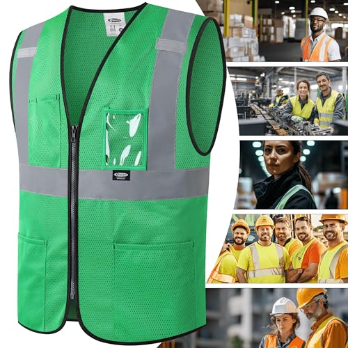 Image of JKSafety Safety Vest for men women Hi Vis Vest with Pockets and Zipper High Visibility Meet ANSI Standard(BX310