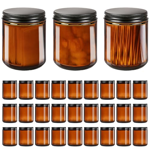 GIVAMEIHF 8oz Amber Glass Jars with Lids (30 Pack) - Empty Candle Jars for making candles Cosmetic Jar Amber Cntainers with Lids for Lotions Creams Spices