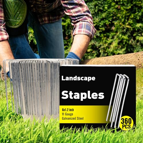 Image of HongWay 360 Pack 6 Inch Landscape Staples, Galvanized Garden Staples 11 Gauge Ground Stakes Landscaping Fabric Pins Plant Cover Stakes Yard Staples for Lawn Fence Tent Hose Drip Irrigation Tube