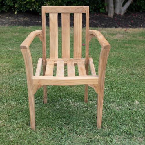 Titan Great Outdoors CHR2PCK Ash & Ember Grade A Teak 2 Pack Classic Stacking Armchairs, Weather Resistant Patio Lounge Chair thumb #4