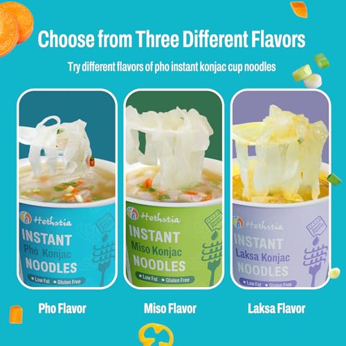 Image of Hethstia Konjac Noodle Soup Cups Pho Flavor Shirataki Noodles, 6 Packs | Vegan, Gluten-Free, Sugar-Free, Fat-Free, Low-Carb, Low-Calorie, Keto, Healthy Asian Ramen, Quick Meal, Gift-Ready