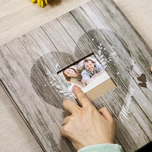 Holoary-Self-Adhesive-Page-Scrapbook-Photo-Album-with-Metallic-Pen-for-3x5-4x6-5x7-6x8-8x10-Hand-Made-DIY-40-pages-Albums-Printed-Kraft-Paper-Cover-Memory-Book-Wood-Grain-with-Window