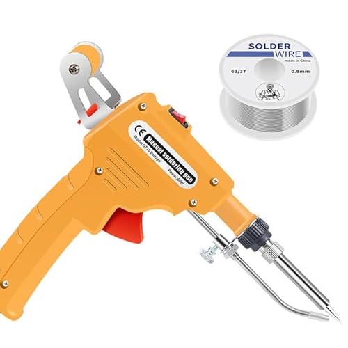 多機能鉄溶接機 - ドイツの職人技、自動手持ちはんだごてキット溶接ツール、60W錫はんだごてガン、家庭用DIY、電子修理(イエロー)