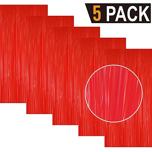 Image of GOER 3.2 ft x 8.2 ft Metallic Tinsel Foil Fringe Curtains Party Photo Backdrop Party Streamers for Birthday,Graduation,New Year Eve Decorations Wedding Decor(5 Packs,Candy Red)