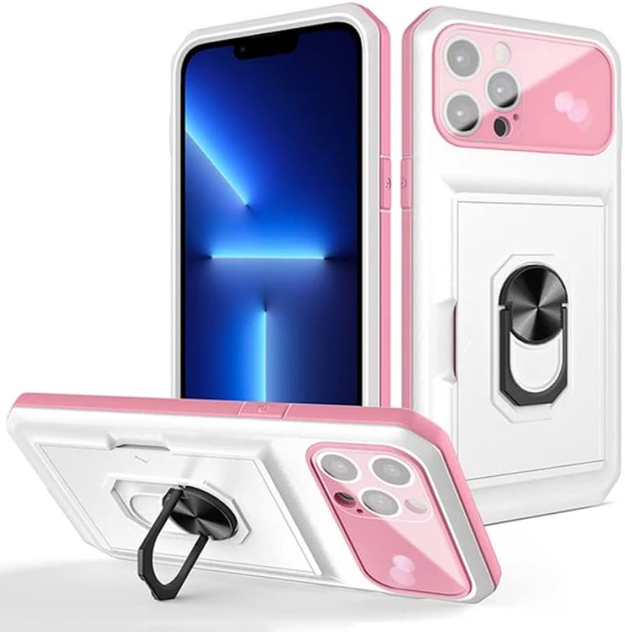 PhoneBeat iPhone 14 Pro 用 ケース カードホルダーリング付き プレミアム衝撃吸収TPUとハードPCシェル 耐久性のあるデュアルレイヤーケース 保護用耐衝撃性の頑丈なバンパーカバー 完璧なフィット ホワイト