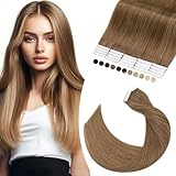 Elailite Extension Adhesive Cheveux Naturel 20Pcs 25cm Rajout Vrai Cheveux Humain Bande Adhesif à Froid 30g #6 NOISETTE