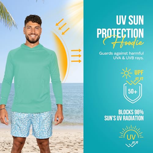 Banana Boat men's rash guard long sleeve tee shirt hoodie for men 100% polyester shirt | waterproof | UV protection UPF 50+ | Seafoam | XX Large