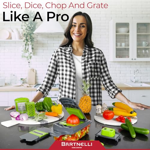 Bartnelli Vegetable Chopper Food Slicer Pro | 15 Pc MultiFuctional Kitchen Gadgets for Onion, Veggie, Cheese Grater, Vegetables Cutter With Large Container, Easy to Clean, With Bonus Brush and Fork - Image 3