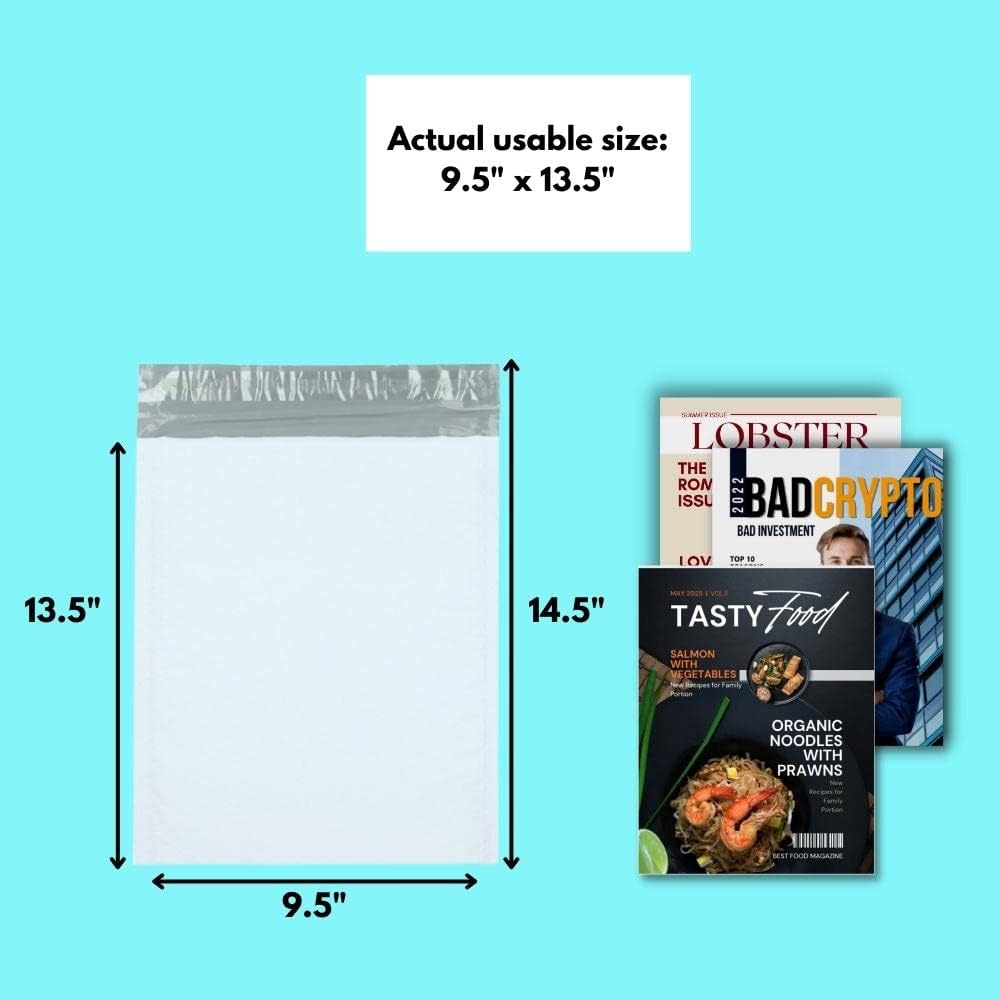 PSBM #4 100 PCS 9.5 x 14.5 Inch White Poly Bubble Mailers, Cushion Padded, Waterproof, Tear Resistant, Shipping Bag for Cloths, Documents, Books, Gifts, Jewelry and More
