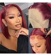 Rina 99J Burgundy bob wigs 13x4 Lace Front Short bob Wigs Human Hair 180% Density Bleached Knots ...