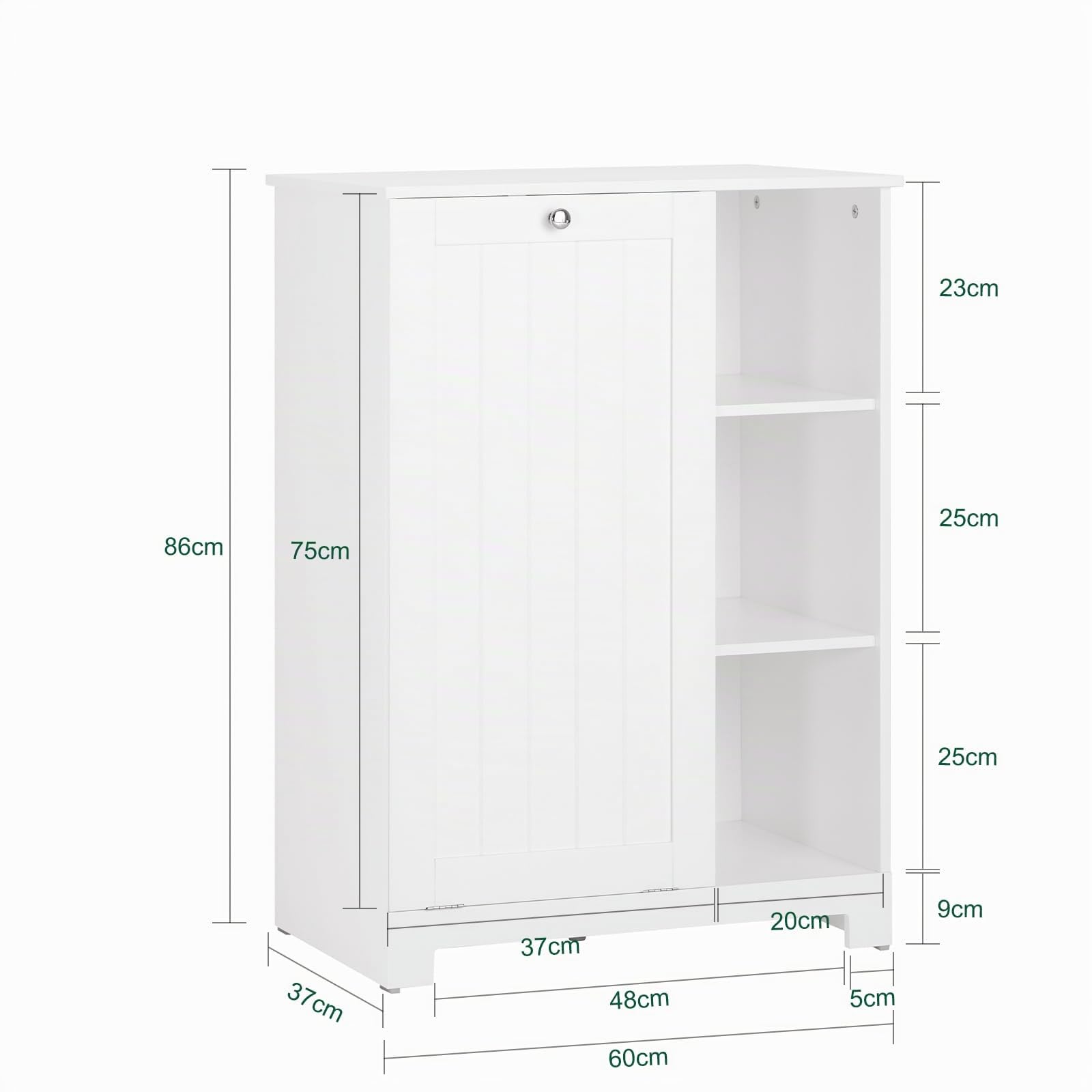 SoBuy Mueble Baño con Cesta de Lavandería – Mueble Ropa Sucia con 3 Estantes – Armario Baño Ahorra Espacio de Madera para Espacios Pequeños, Blanco, 60x86x37cm, BZR105-W