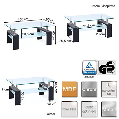 Links 50100045 Couchtisch Glas Wohnzimmertisch Wohnzimmer Tisch Beistelltisch schwarz Glas NEU - 7
