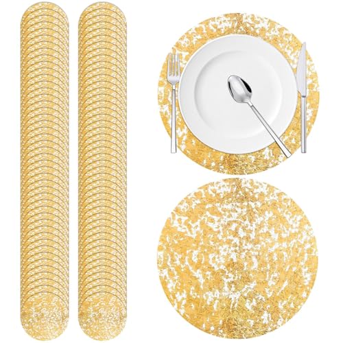 Mantel Individual para Mesa de Comedor - 100 Unidades para Mesa de Comedor | Portavasos de 33 cm con Lámina Dorada - para Eventos de Bodas Cumpleaños Restaurantes Fiestas