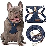 No Pull Dog Harness with Multifunction Dog Leash,Soft Adjustable No Choke Escape Proof Pet Harness Vest for Medium Dogs or Large Dogs,Denim Blue,M