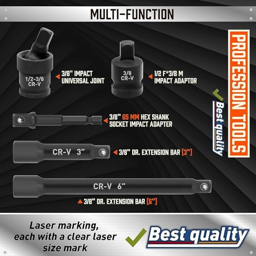 Coffret douilles à choc 3/8" complet pour débloquer les écrous grippés sans effort - 6