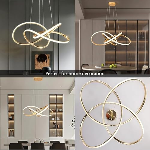 Image of One94Store Modern Gold LED Twisted Pendant Chandelier Light - Tricolour (Warm, Cool & Natural White) - Double Curl Design Jhumar for Kitchen, Dining, Living Room - Fancy Hanging Light