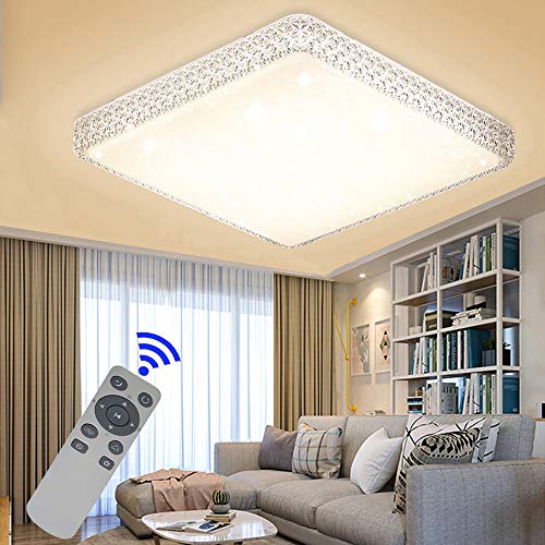 Casnik - Lámpara de techo redonda led (64 W, efecto de cristal, regulable, con mando a distancia), Espacio regulable de 64 W., 48W Runde+Dimmbar Cover