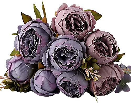 Louiesya Artificial Flowers Fake Silk Peony Flower Bouquet Floral Plants Decor For Home Garden Wedding Party Decor Decoration,Gray Purple #TOP25